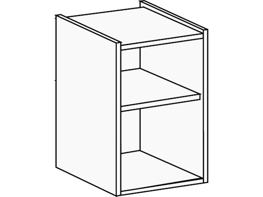 Caisson bas de cuisine blanc ouvert, avec fond et étagère