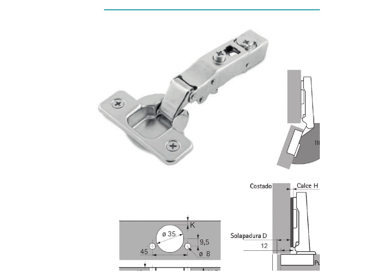 Schéma technique officiel de la charnière Alvic 110°