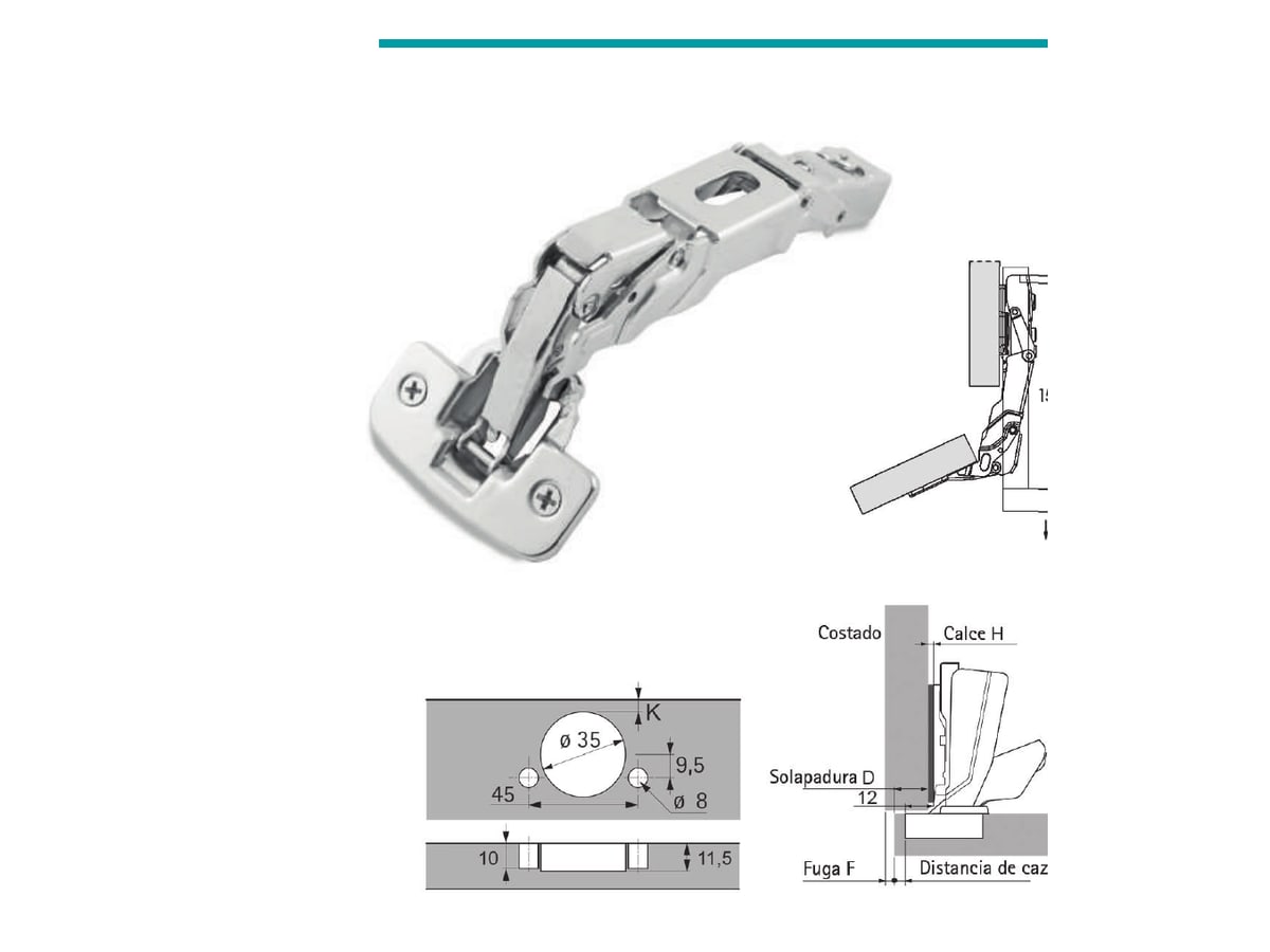 Schéma technique officiel de la charnière Alvic 155°