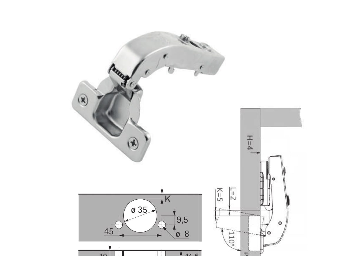Schéma technique officiel de la charnière Alvic 90°