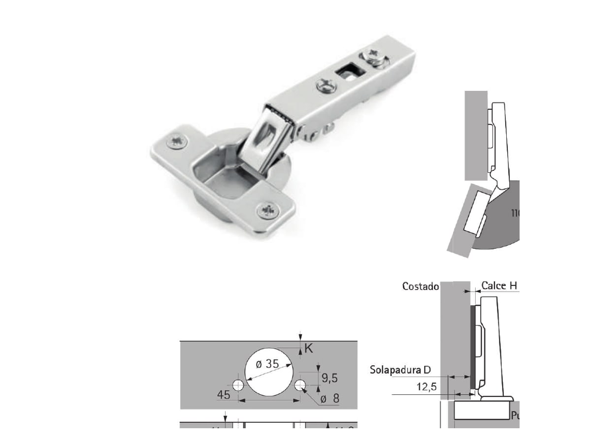 Schéma technique officiel de la charnière Intermat 110°