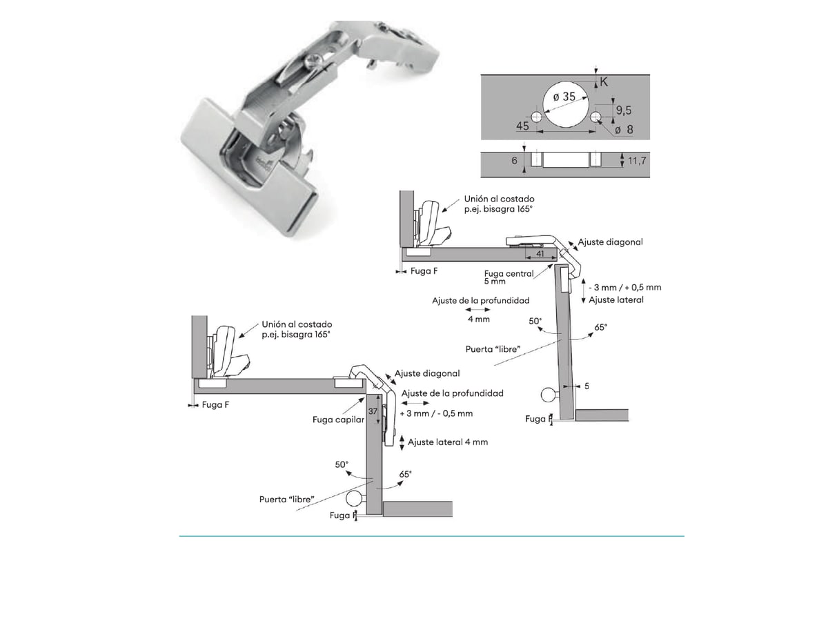Schéma technique officiel de la charnière Intermat de liaison pour portes d’angle