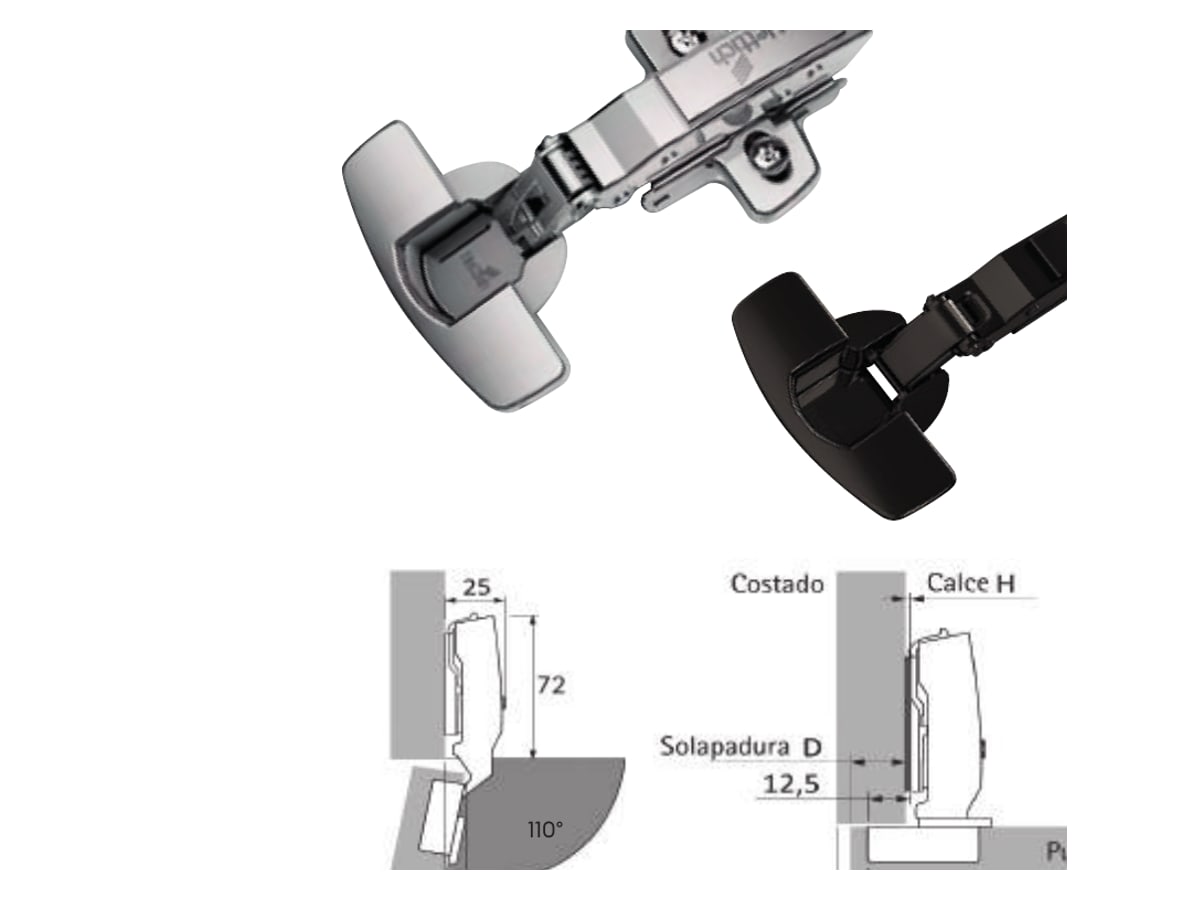 Schéma technique officiel de la charnière Sensys 110°