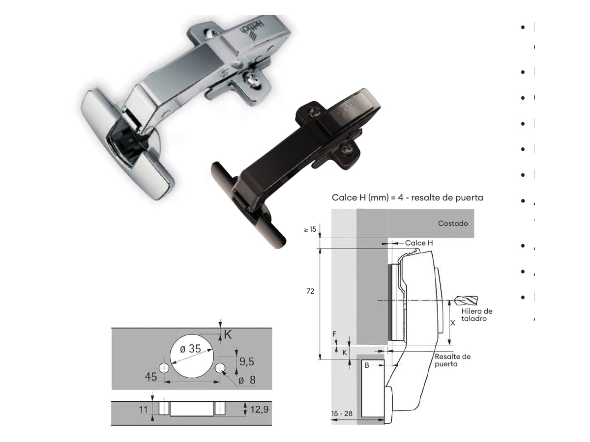 Schéma technique officiel de la charnière Sensys 90°