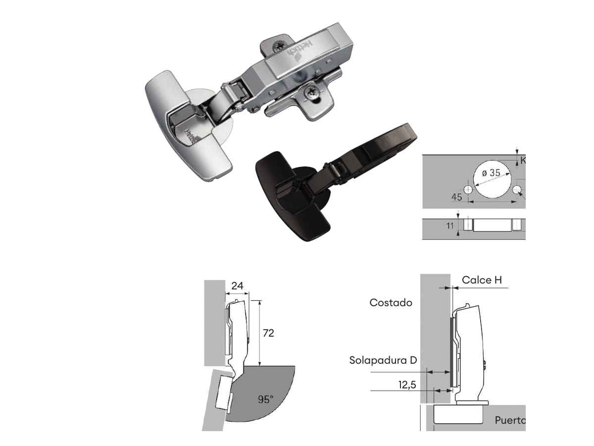 Schéma technique officiel de la charnière Sensys 95°