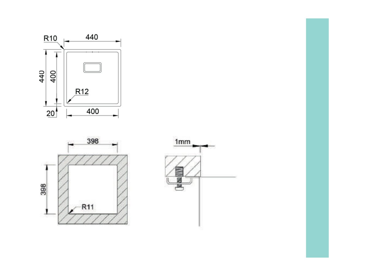 Croquis coté officiel de évier box lux 40
