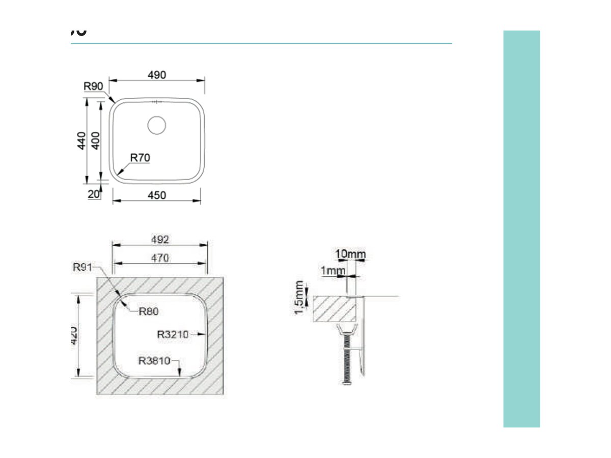 Croquis coté officiel de évier box lux 45