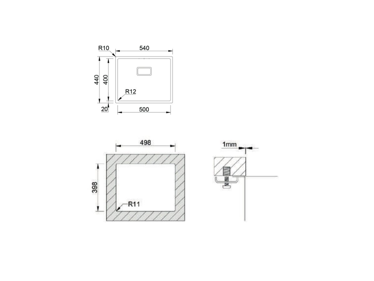 Croquis coté officiel de évier box lux 50