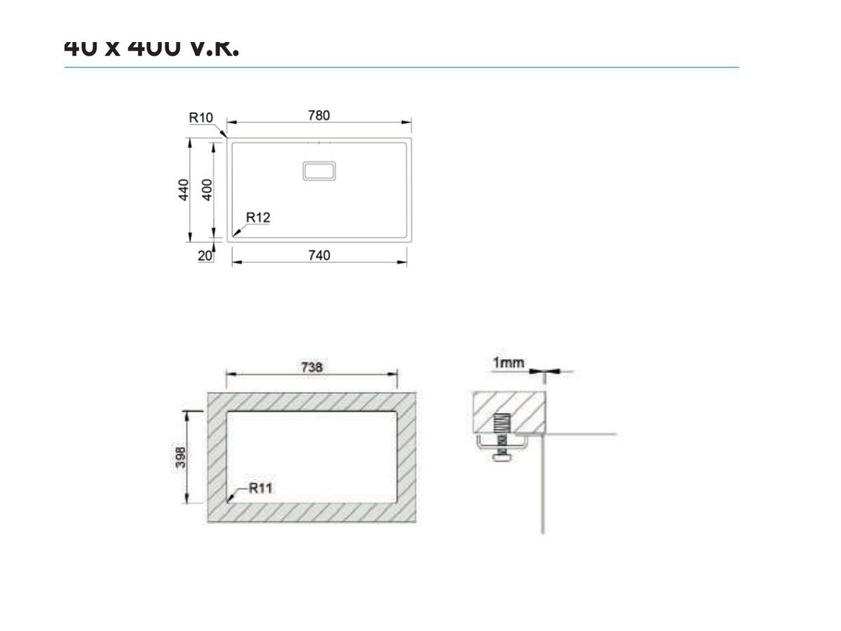 Croquis coté officiel de évier box lux 74