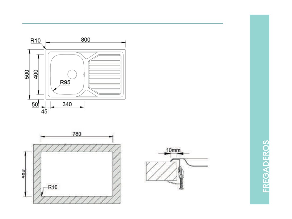 Croquis coté officiel de évier okio line 80 flat poli · cuve et égouttoir