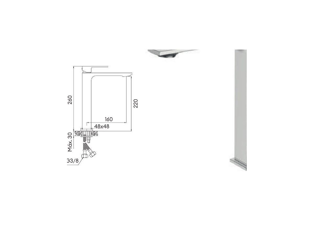 Croquis coté officiel de robinet de lavabo haut bold
