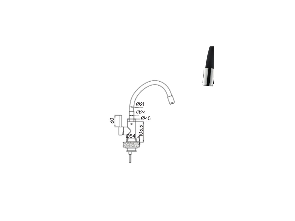 Croquis coté officiel de robinet de cuisine wolobby
