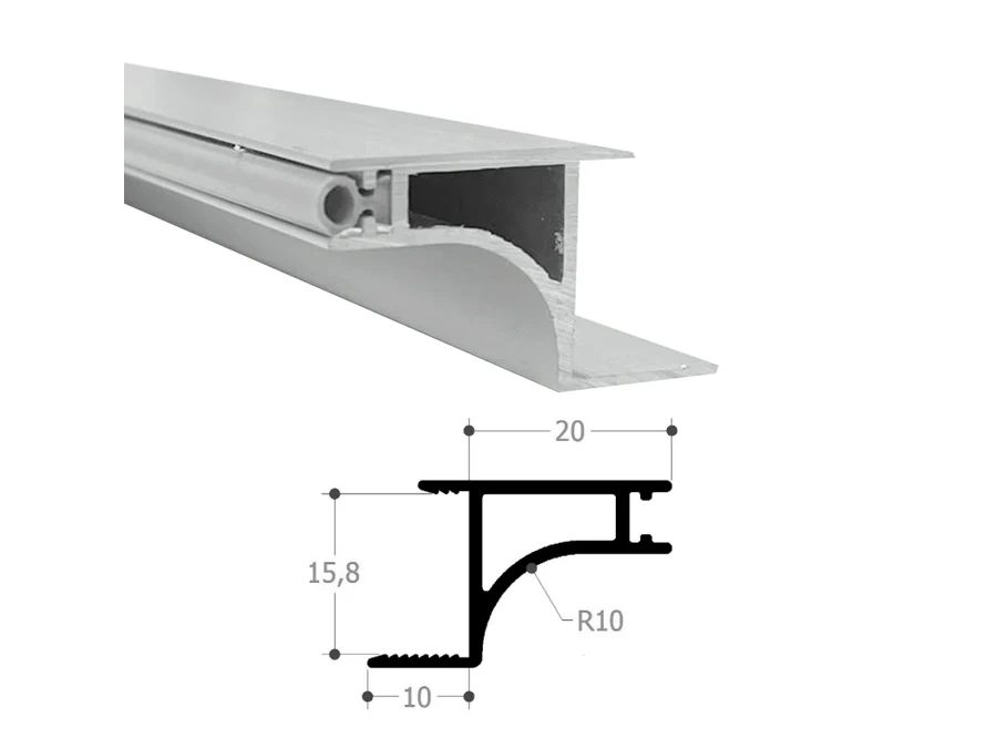 Gorge · Profil gorge haut g16mm · Argent mat · 3000 mm × 16 mm, vue du produit