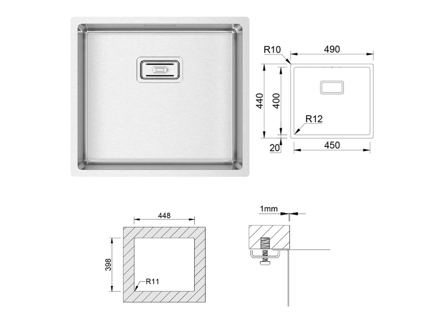 Eviers/robinets · Éviers · Coffret sous comptoir lux 450x400, vue du produit