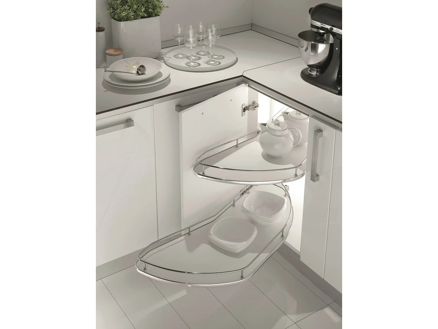 Coin design intérieur · Angle chromé brillant* · Plateaux sortie droite · 450 mm, vue du produit