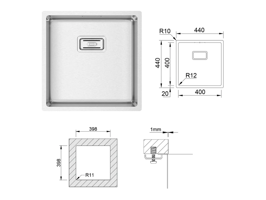 Eviers/robinets · Éviers · Boite sous comptoir lux 400x400, vue du produit