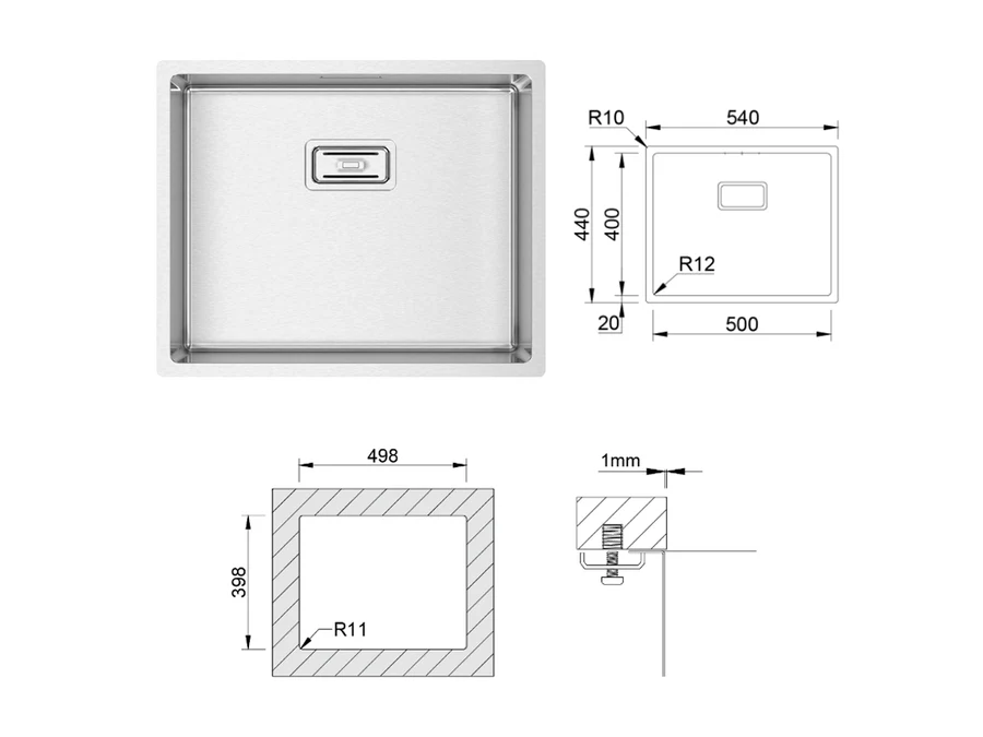 Eviers/robinets · Éviers · Coffret sous comptoir lux 500x400, vue du produit