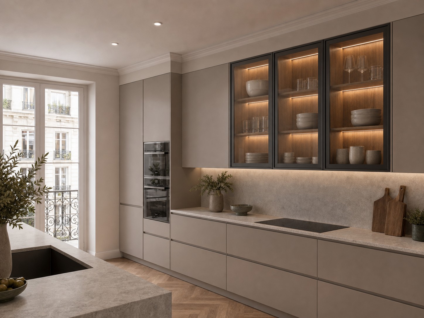 Cuisine avec vitrines aluminium
