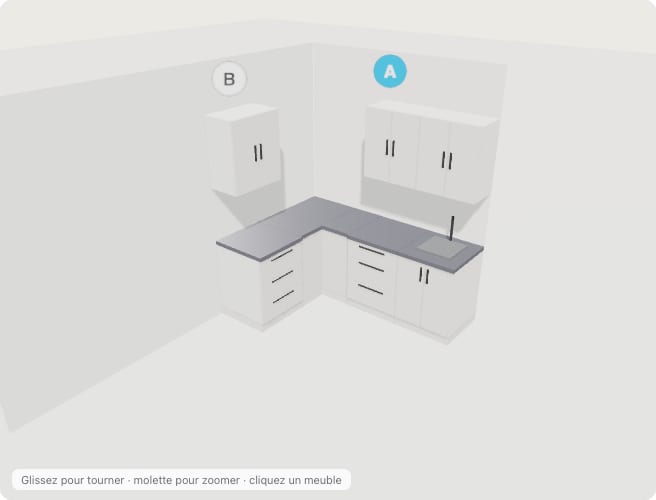 cuisine en L configurée selon deux murs disponibles