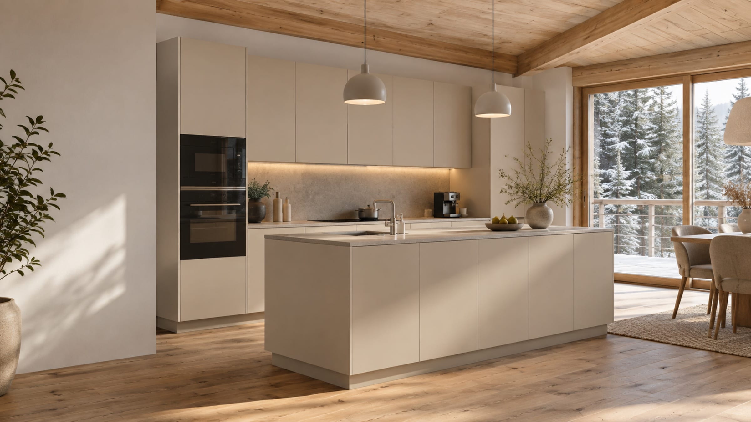 Cuisine beige aux façades Laqué mat Beige lin