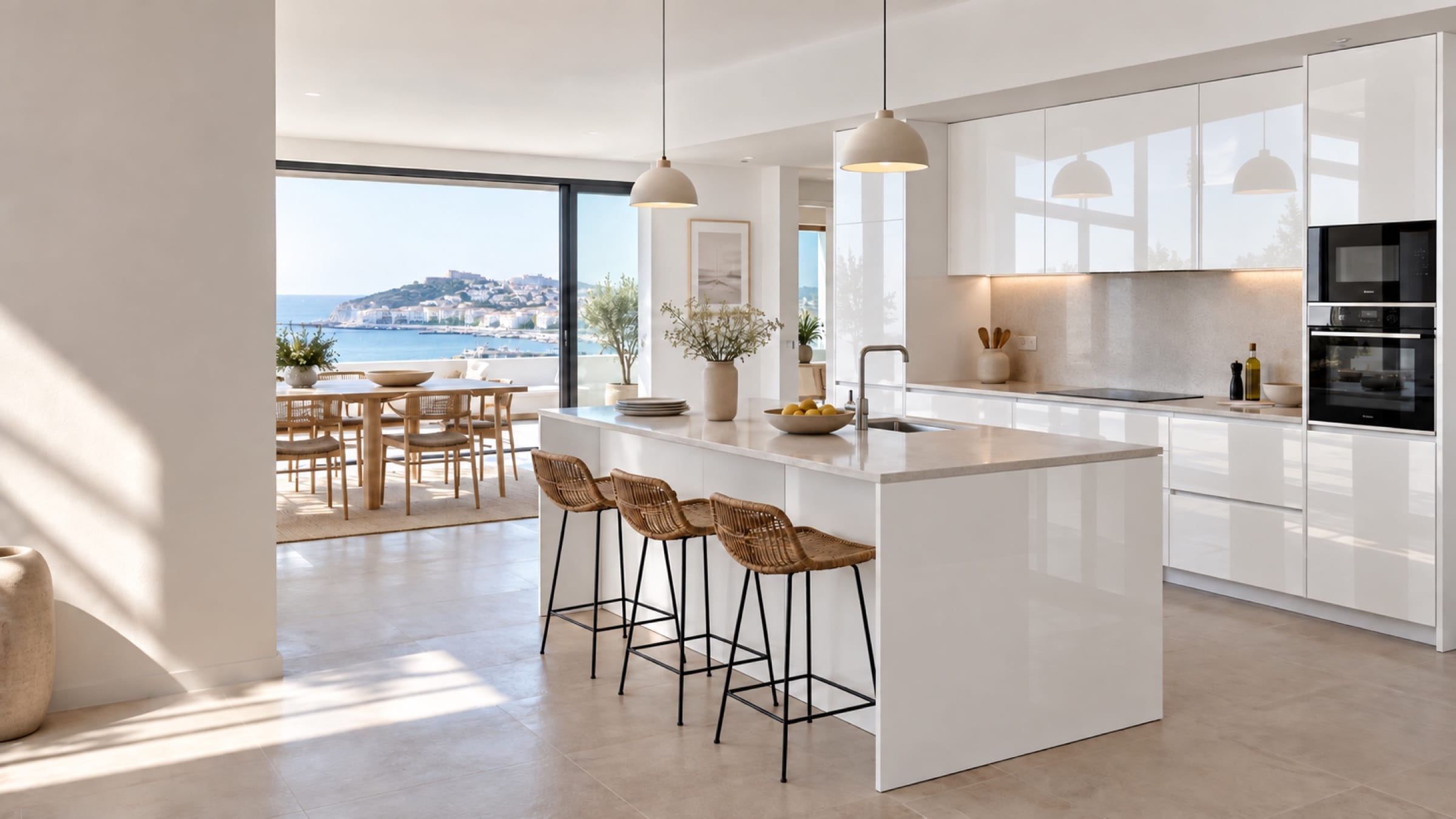 Cuisine blanche aux façades Laqué mat Blanc pur