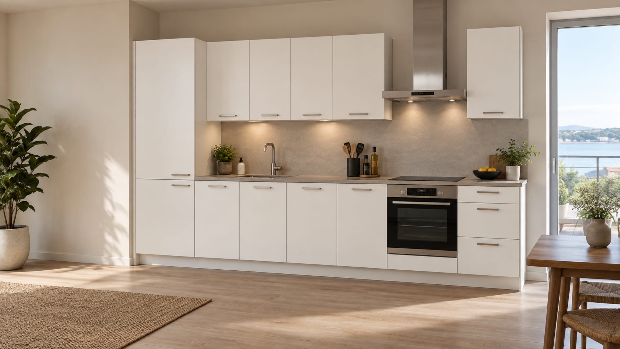 Cuisine campagne chic aux façades Polylaminé Blanco