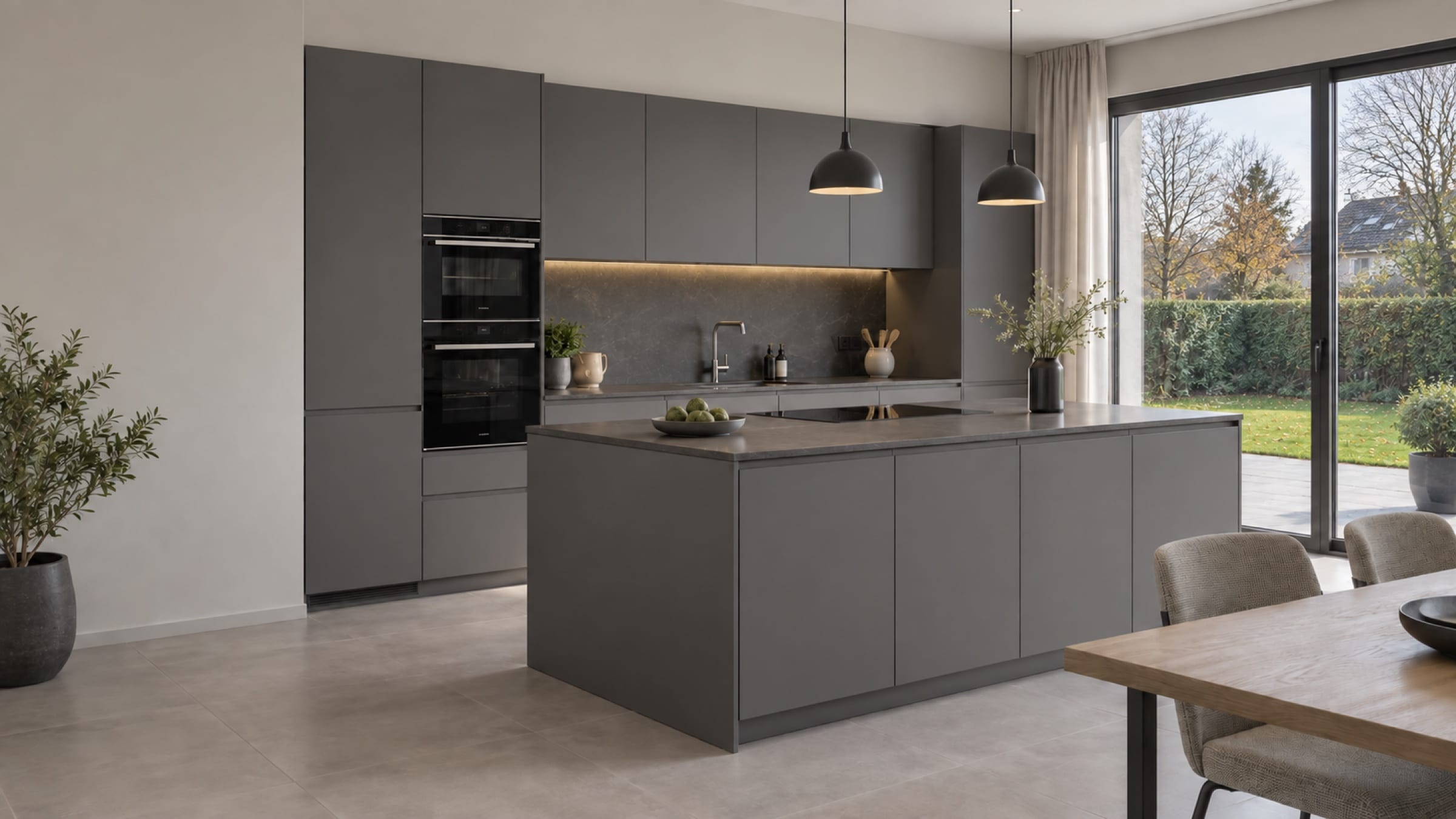 Cuisine grise aux façades Laqué mat Gris ardoise