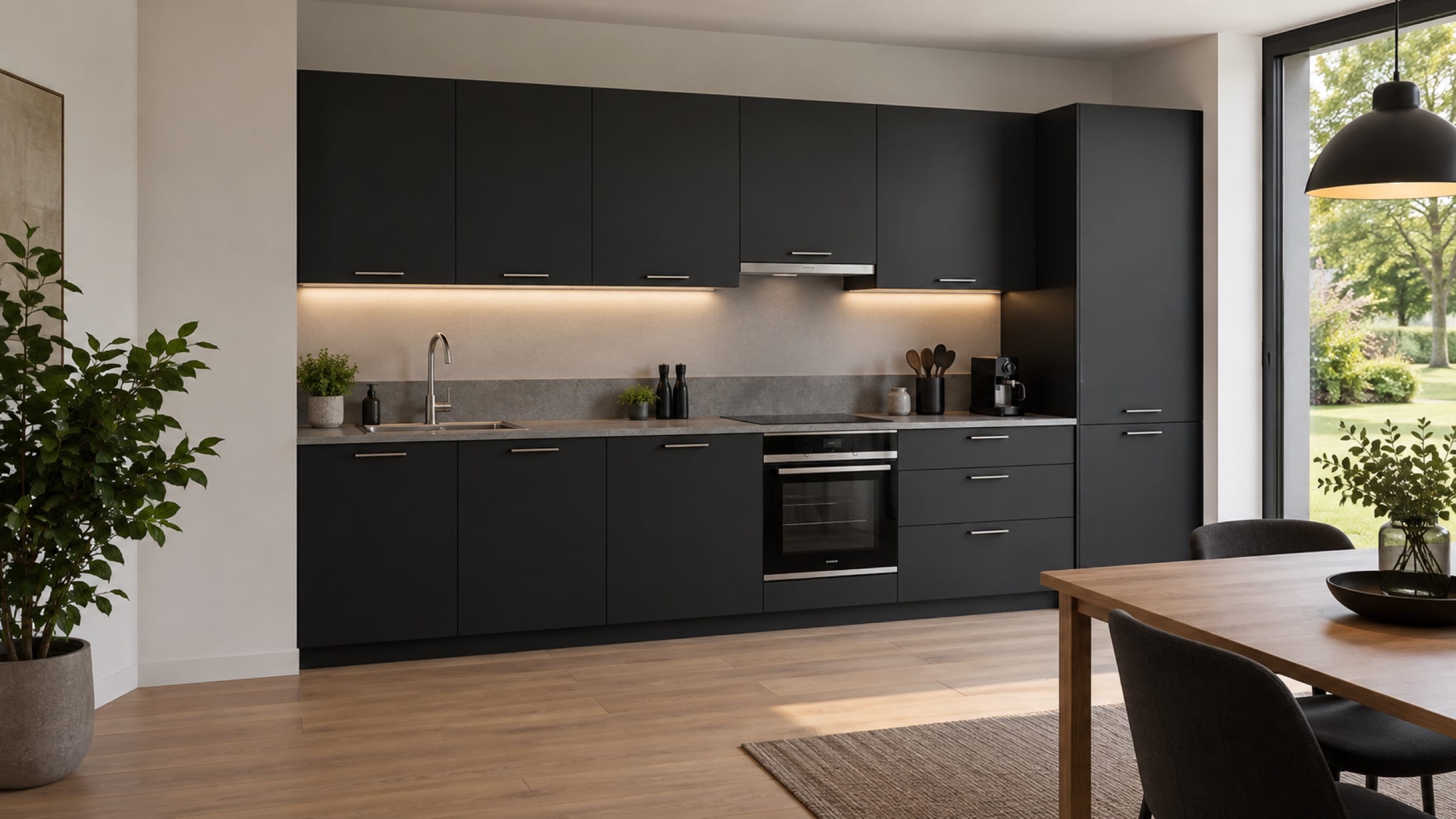 Cuisine linéaire en&nbsp;I sur un mur aux façades TR-Max Noir