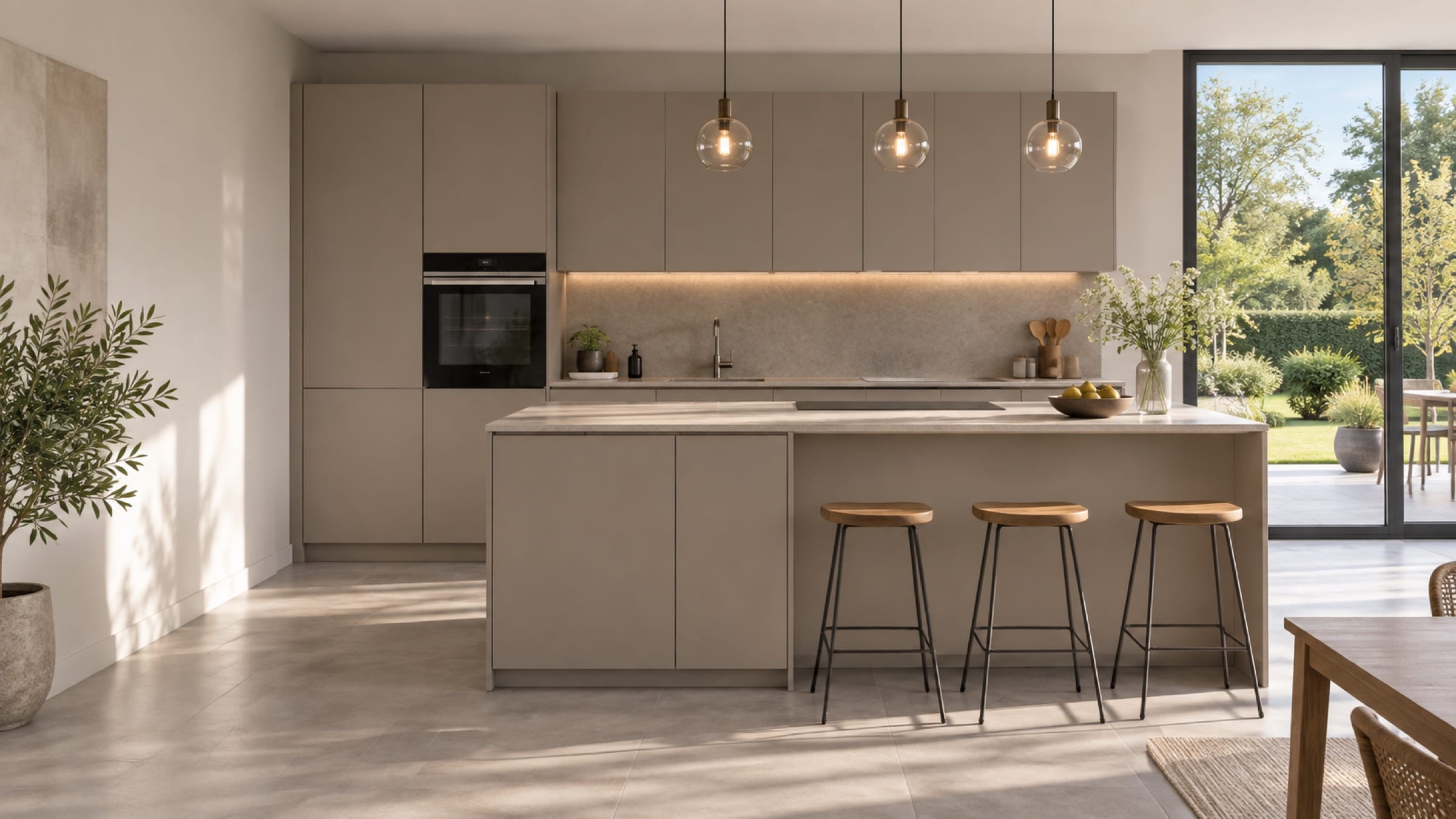 Cuisine taupe aux façades Luxe brillant Tortora