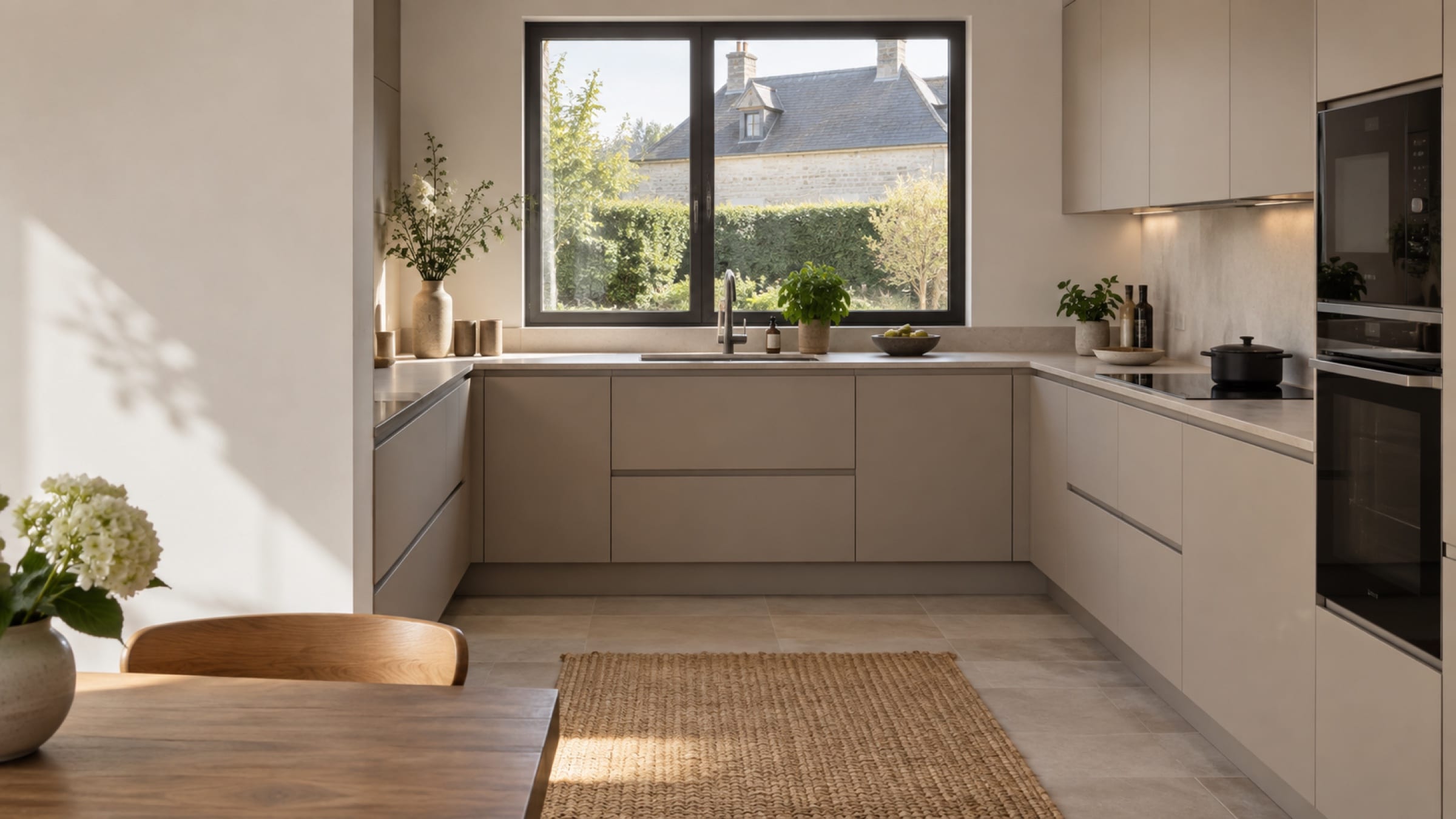 Cuisine en&nbsp;U sur trois murs aux façades Mattdeco mat Tortora