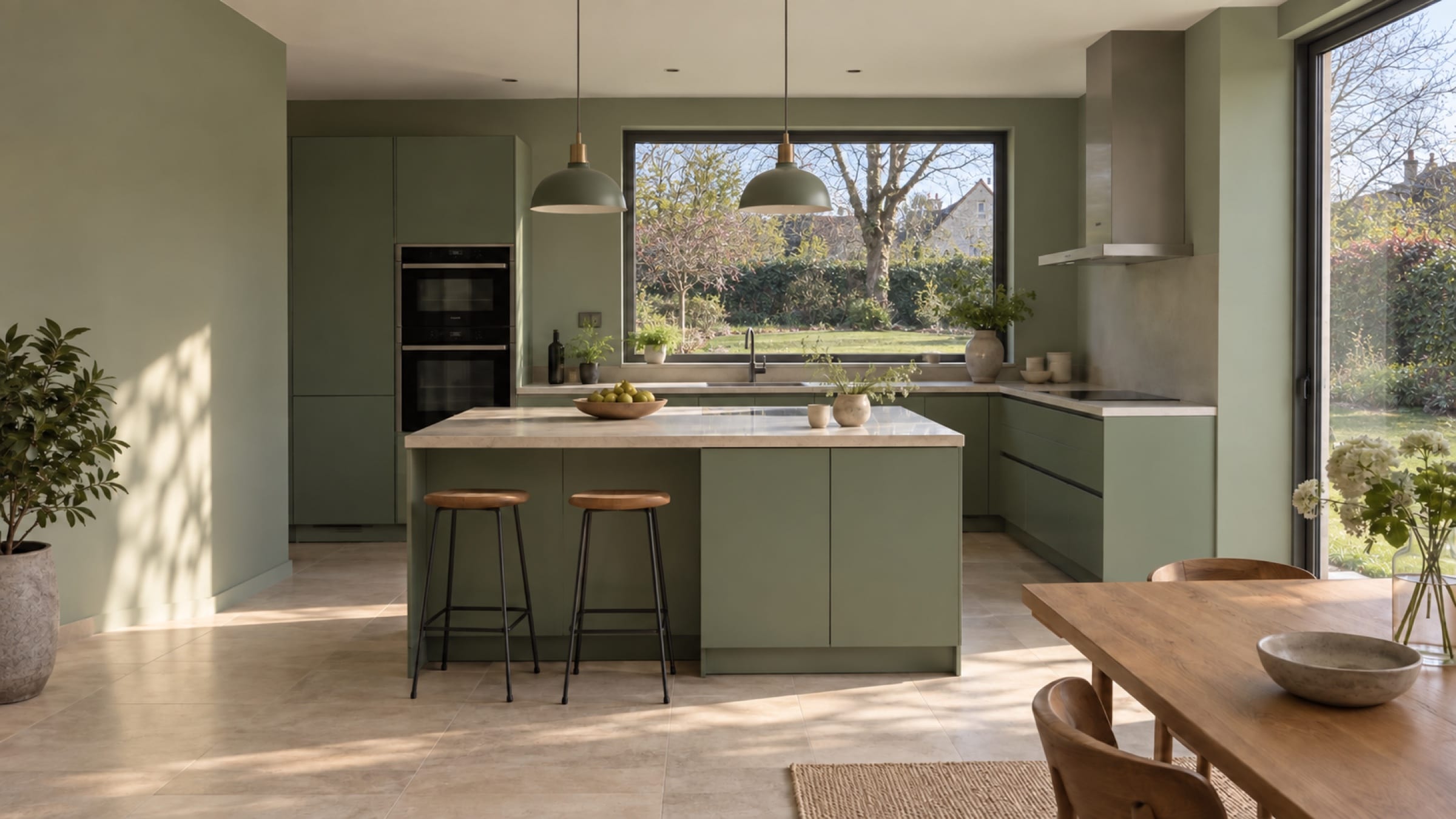 Cuisine verte aux façades Laqué mat Vert forêt