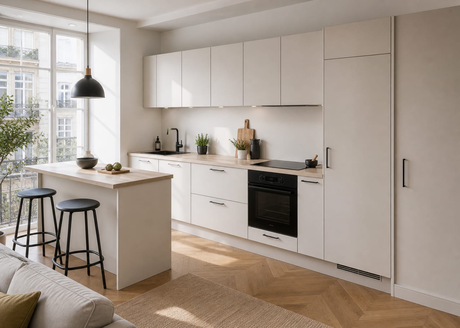 Cuisine urbaine claire avec façades Mattdeco mates
